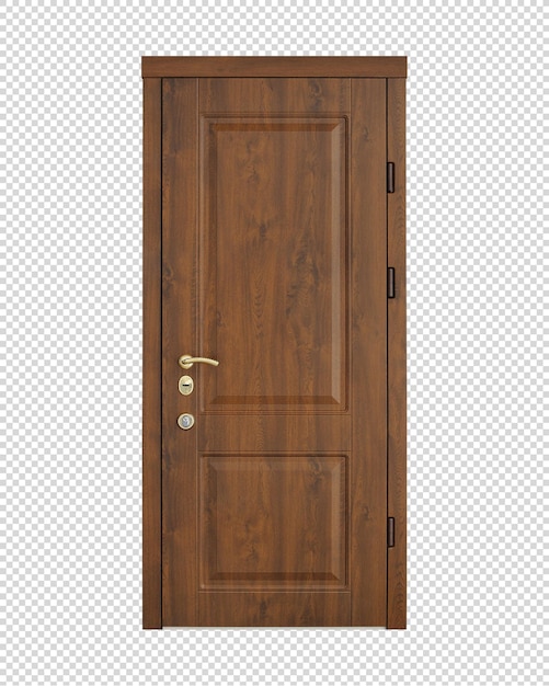 PSD porta da frente marrom clássica com decoração. primeiro plano. linda porta para casa.