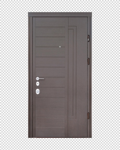 PSD porta da frente marrom escura clássica, porta marrom de madeira, vista frontal