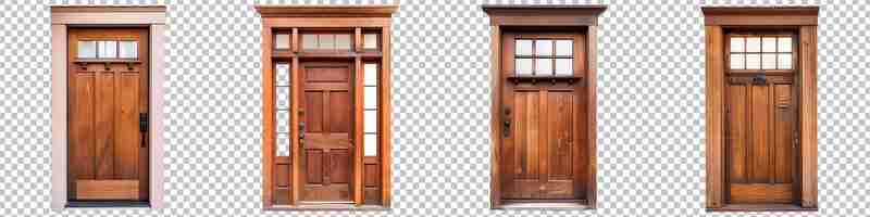 PSD porta de estilo artesanal com uma janela transom e um conjunto de ferragens autênticas isoladas em fundo transparente