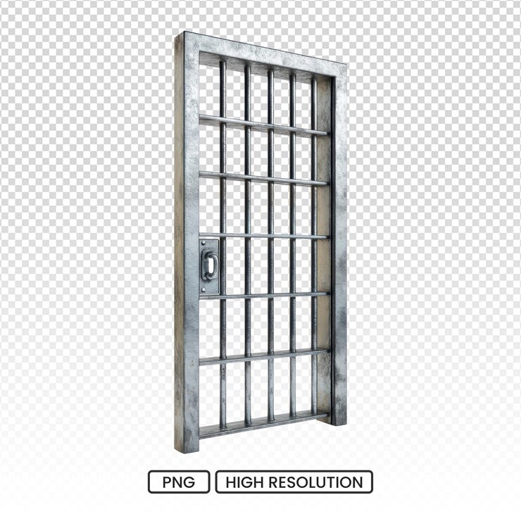 PSD porta de prisão metálica isolada sobre um fundo transparente