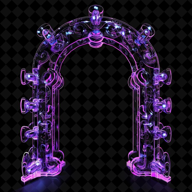 PSD porta dell'arco d'ingresso con modelli intricati e neon viola l png y2k shape neon color collection