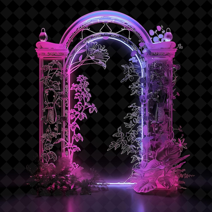 PSD porta di giardino decorativa con disegni floreali e rosa neon lig png y2k shape neon color collection