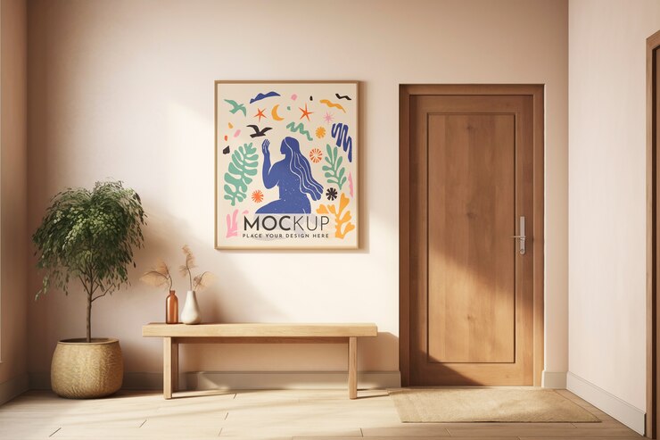 PSD porta do apartamento com desenho de maquete de cartaz