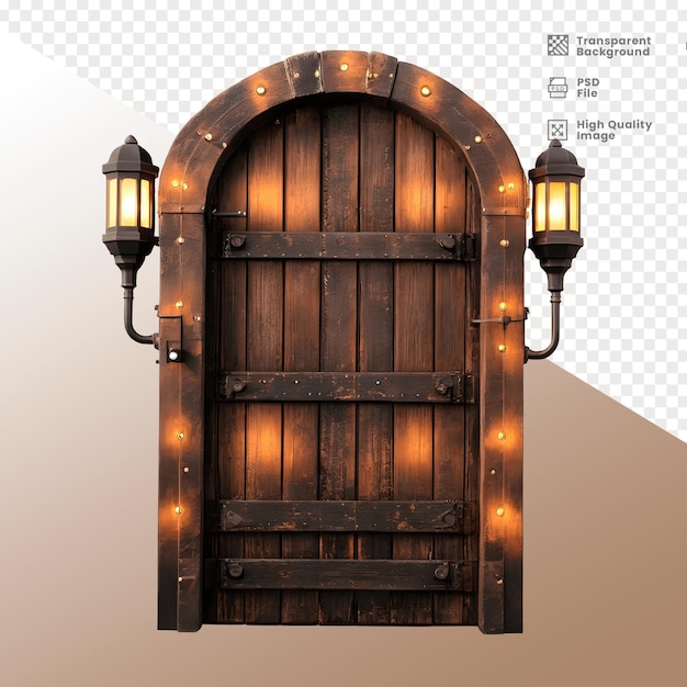 PSD porta de madeira com luz elemento 3d puerta de madera con elemento de luz 3d