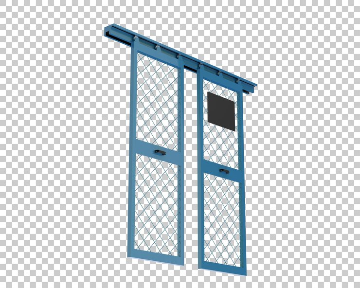 PSD porta metálica isolada na ilustração de renderização 3d de fundo transparente