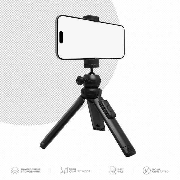 Portable tripod stand holding a smartphone on transparent background PSD