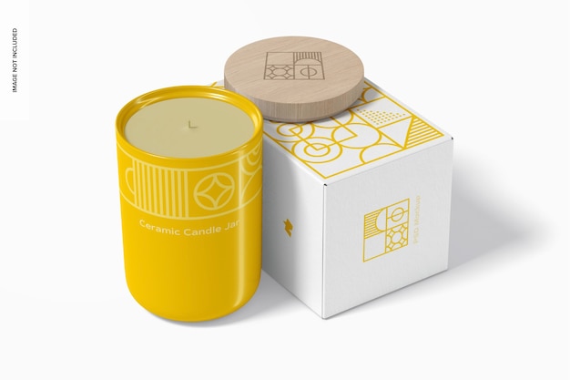 Portacandele in ceramica con scatola Mockup, vista prospettica