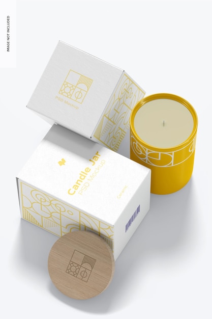 Portacandele in ceramica con scatole Mockup