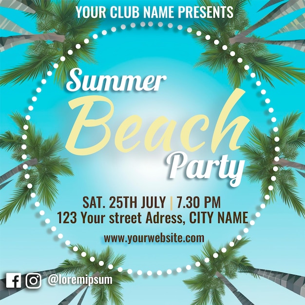 portada de evento de fiesta en la playa de verano