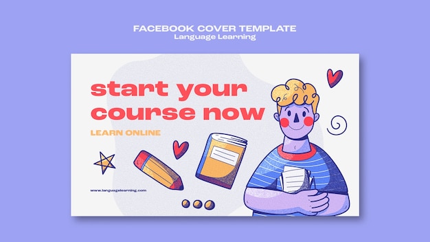 PSD portada de facebook de aprendizaje de idiomas dibujada a mano