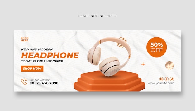 Portada de facebook para auriculares y plantilla de banner web