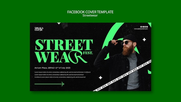 Portada de facebook streetwear de diseño plano