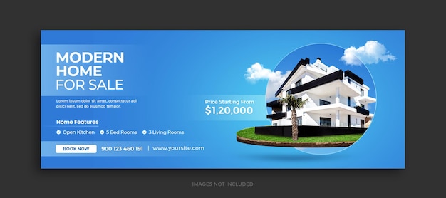 Portada de facebook de venta de propiedad inmobiliaria o plantilla de banner web de redes sociales