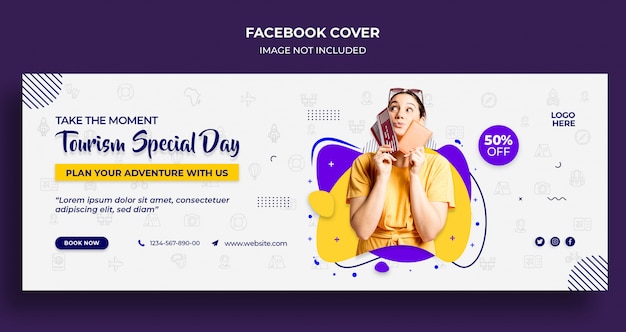 Portada de la línea de tiempo de Facebook del día especial de turismo o plantilla de encabezado y banner web