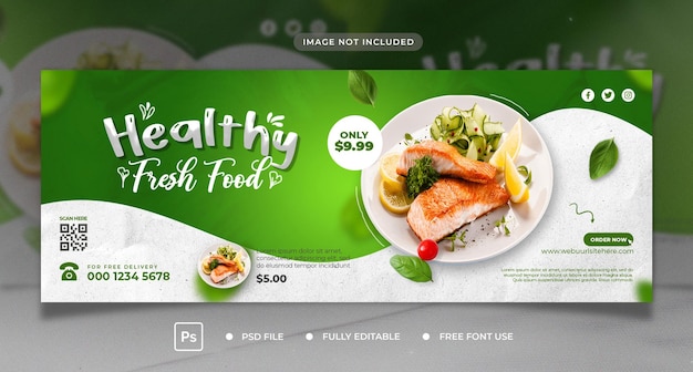 PSD portada de la línea de tiempo de facebook de promoción de recetas de alimentos saludables.