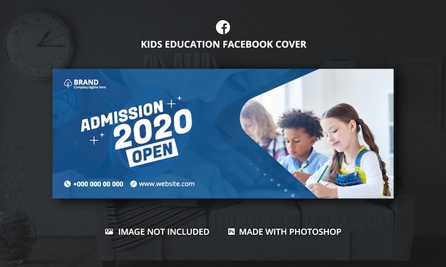 Portada de las redes sociales de admisión escolar para niños, plantilla de portada de facebook