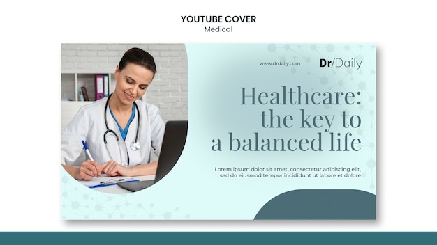 PSD portada de youtube de atención médica degradada