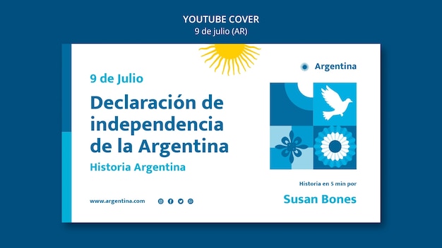 PSD portada de youtube del día de la independencia de argentina