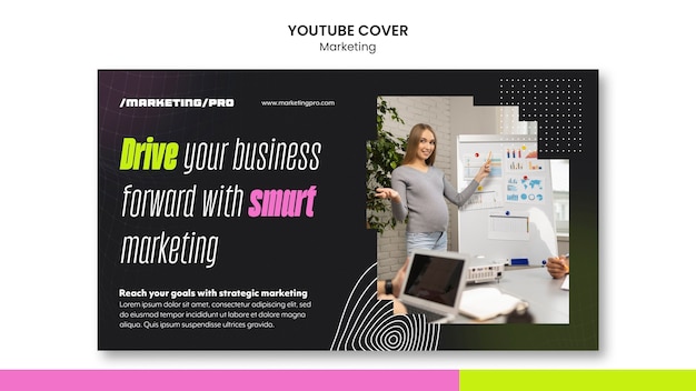 PSD portada de youtube de estrategia de marketing de diseño plano
