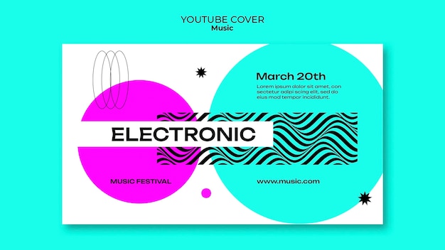 PSD portada de youtube de música electrónica de diseño plano