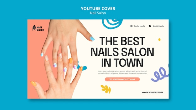 Portada de youtube de salón de uñas de diseño plano