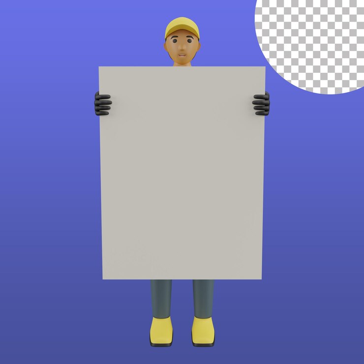 portador de paquetes con cartel