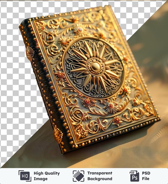 PSD portador de pasaporte temático islámico premium para ramadán con un diseño de oro y sombra con un libro de oro como pieza central