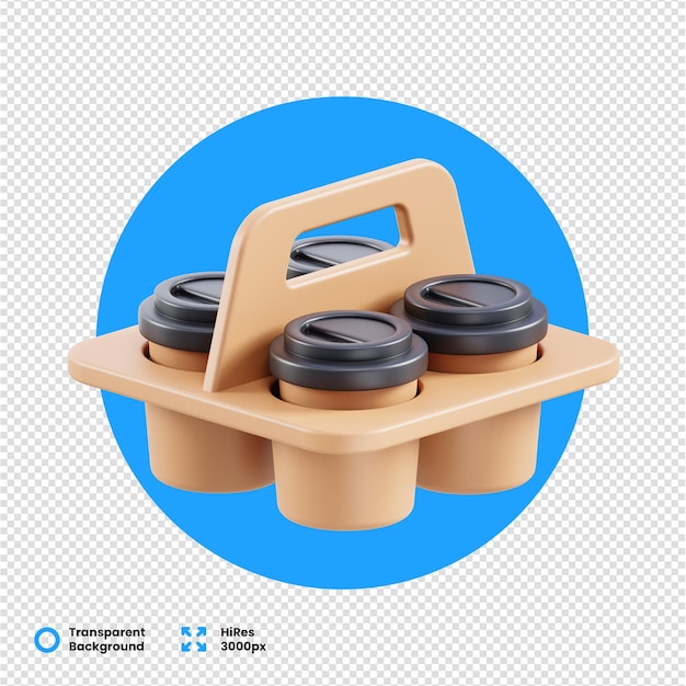 Portador de tazas de café renderizado en 3D con cuatro ranuras