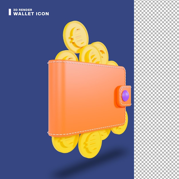 portafoglio illustrazione 3d e moneta in euro
