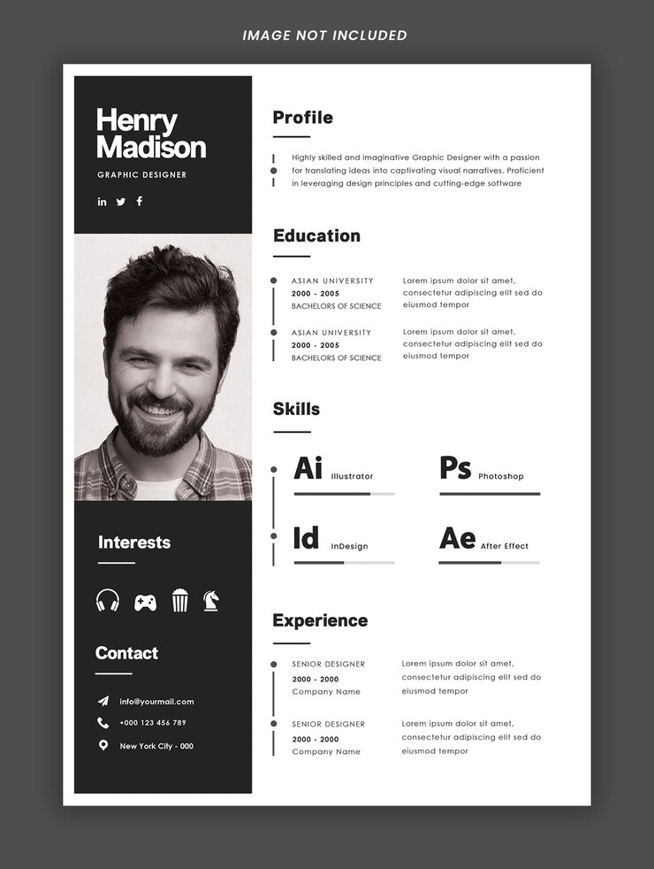 PSD portafolio de currículum limpio y moderno o plantilla de cv