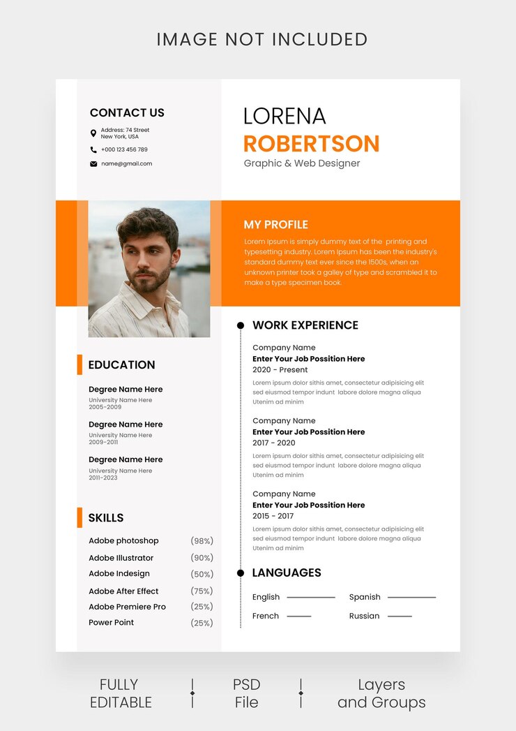 PSD portafolio de currículum o plantilla de cv limpio y moderno en psd