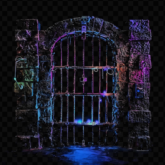 PSD portão de masmorra medieval com barras de ferro e dispositivos de tortura design louco cnc frame art inc creative psd