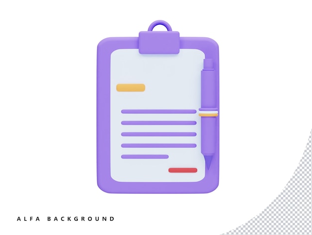 Portapapeles de documentos en papel con estilo minimalista de dibujos animados de icono de vector 3d