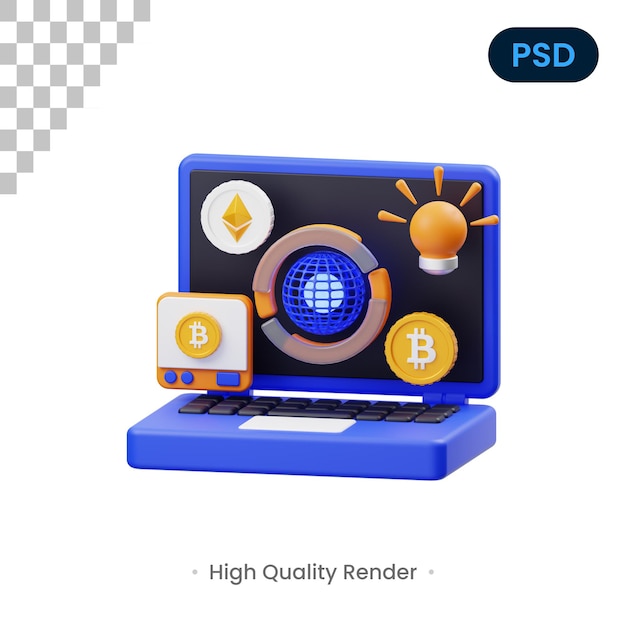 Portátil 3d render ilustración premium psd