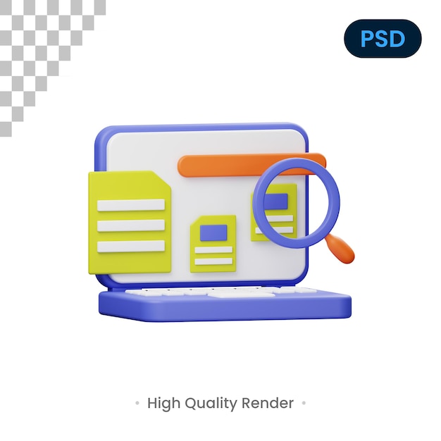 PSD portátil 3d render ilustración premium psd