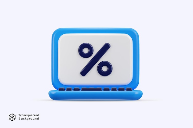 portátil con signo porcentual concepto de icono de descuento ilustración vectorial de renderización 3D