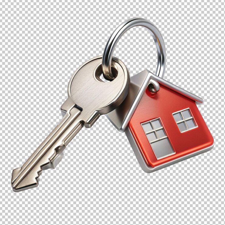 PSD porte-clés clé de maison blanche sur fond transparent