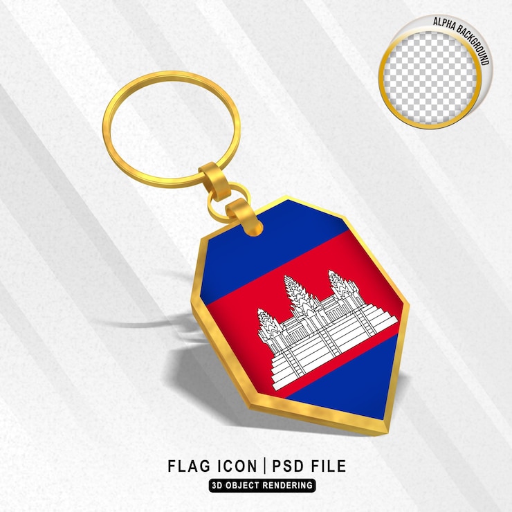 PSD porte-clés doré 3d drapeau cambodge