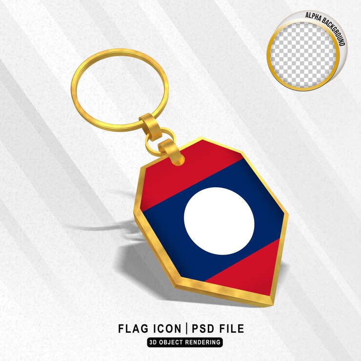 PSD porte-clés doré 3d drapeau laos