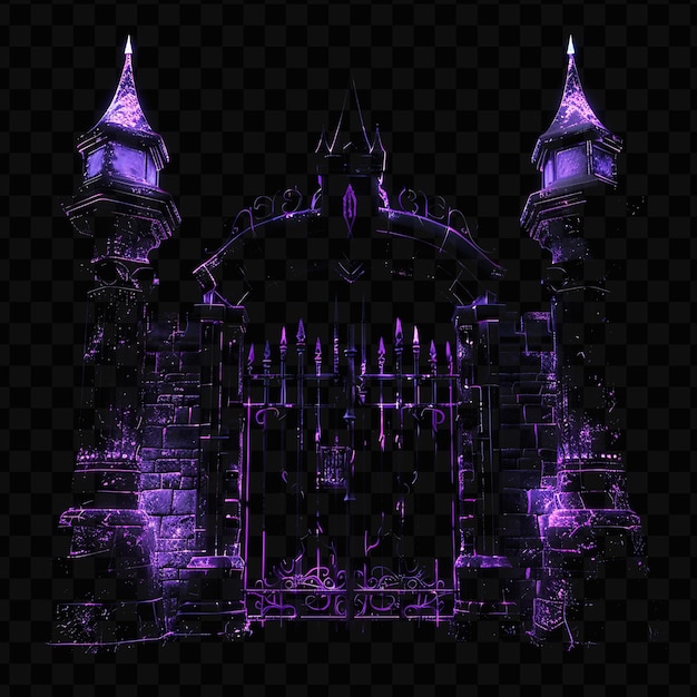 PSD la porte du château hanté avec des apparitions fantomatiques et une arche gothique design cnc frame art ink creative psd