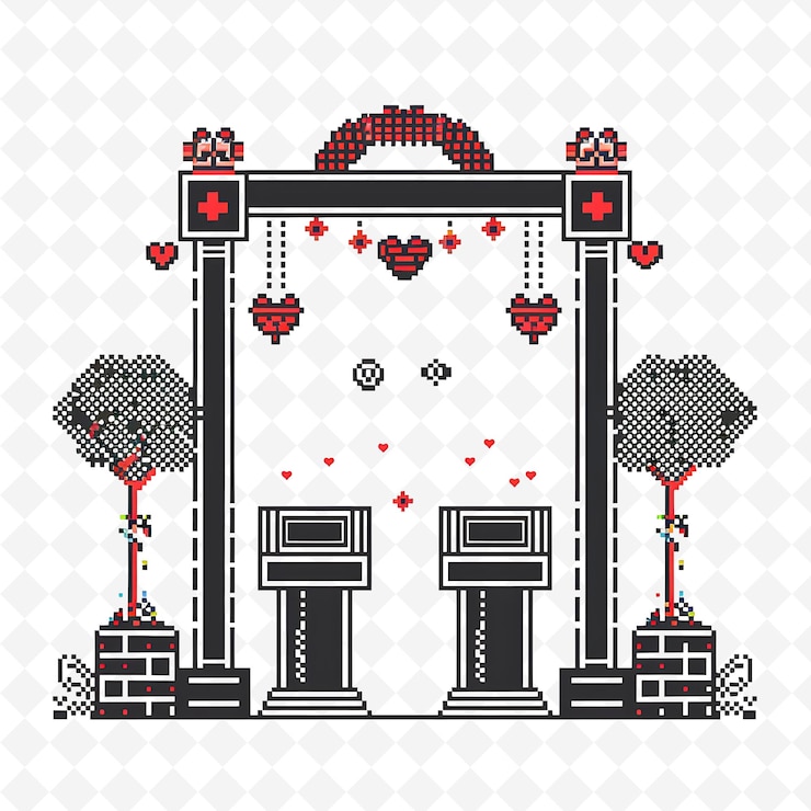 PSD la porte du jeu vidéo png avec des décorations de mariage en pixels la porte est ornée de dessins artistiques abstraits créatifs