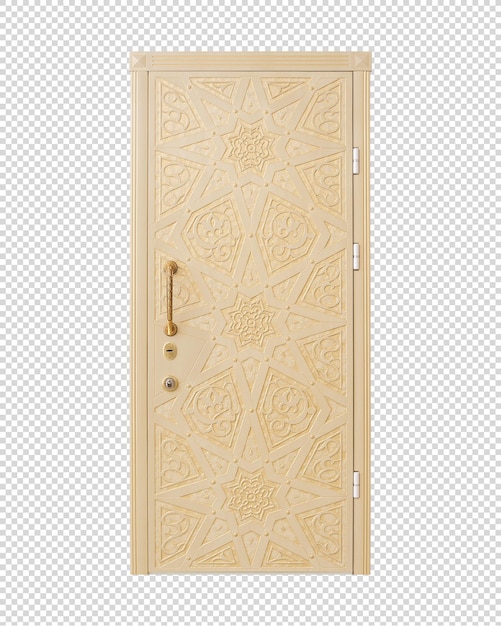 PSD porte d'entrée beige classique avec patine et décor dorés. premier plan. belle porte pour la maison.