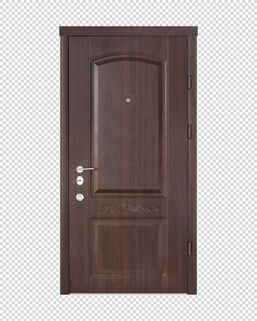 PSD porte d'entrée classique marron foncé avec décor. premier plan. belle porte pour la maison.