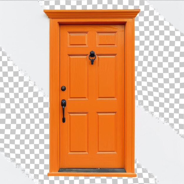 PSD une porte orange avec une poignée noire et une porte dorée