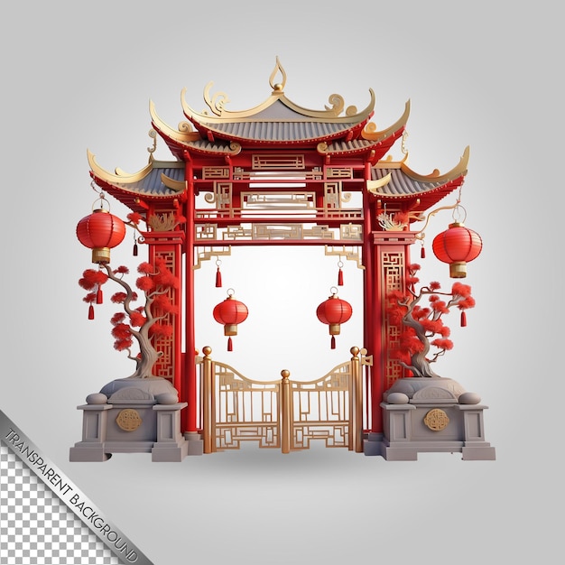 PSD une porte rouge avec des lanternes chinoises