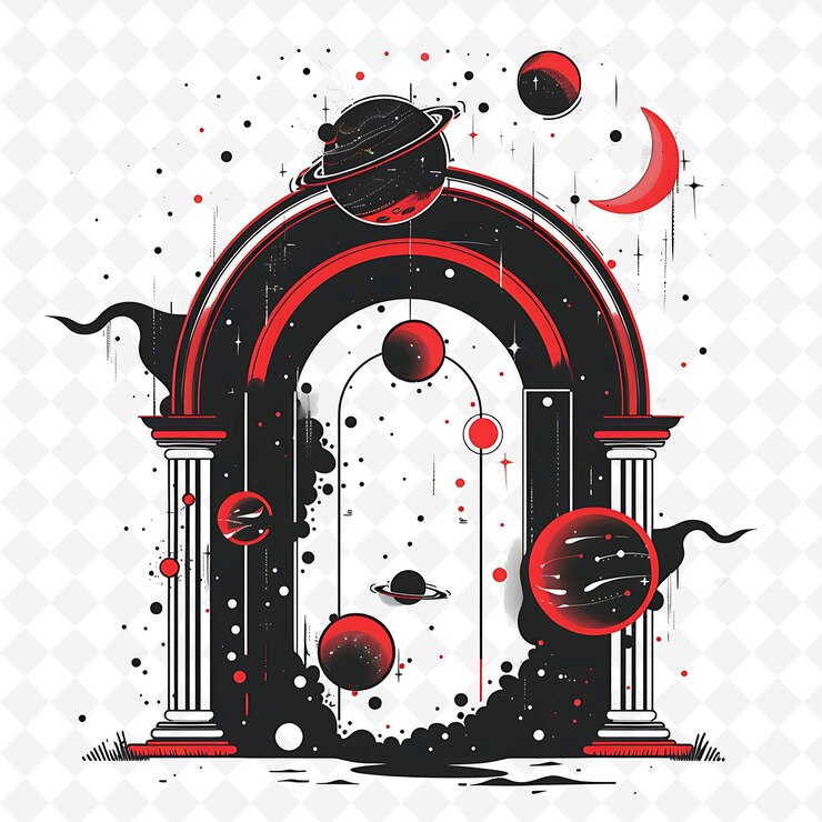 PSD la porte spatiale png avec des décorations de mariage cosmiques la porte est ornée de dessins d'art abstrait créatifs