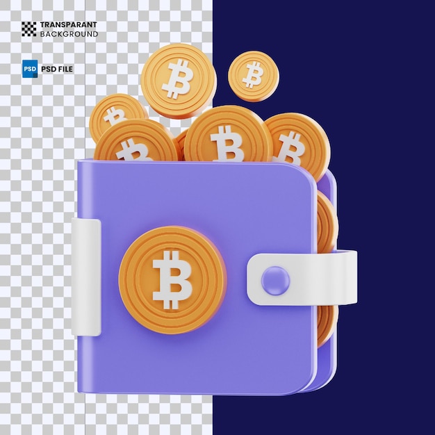 PSD portefeuille 3d avec illustration d'icône bitcoin