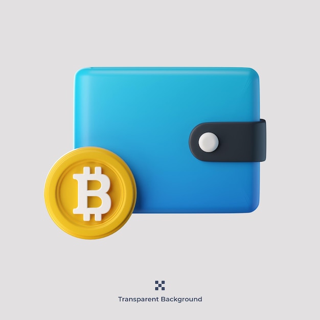 PSD portefeuille bitcoin, 3d, icône, illustration