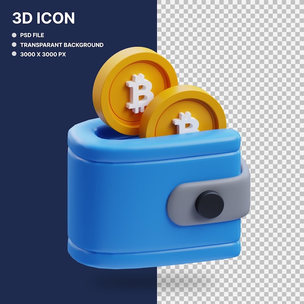 PSD portefeuille de bitcoins illustration graphique 3d