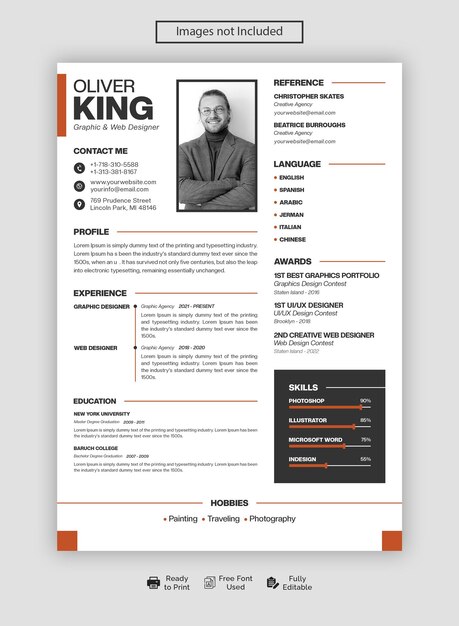 PSD portfolio de curriculum vitae propre et moderne ou modèle de curriculum vitae